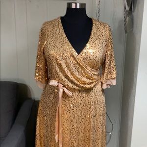 Gold sequin formal dress.